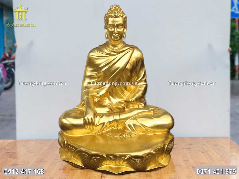 Tượng Phật Thích Ca Mâu Ni Bằng Đồng Dát Vàng 9999 61Cm
